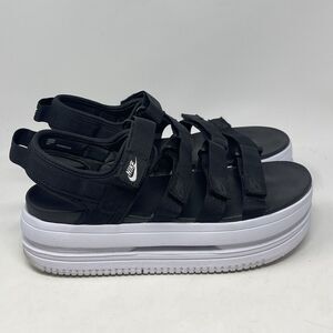 Nike Icon Classic Platform Sandals Womens 11 Black White Strappy Hook Loop